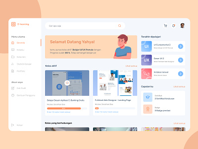 E-Learning UI Exploration branding clean course dashboard design e-learning flat illustration layout learning minimal online classes online course online learning simple tutorial ui ux web webdesign