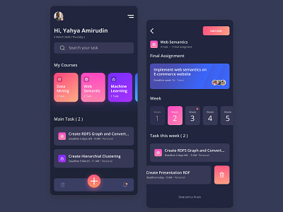 Catet- Task management for college student android app app branding clean college colorfull daily ui dark app dark mode dark ui design flat glow ios minimal simple task task management ui ux