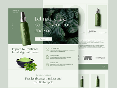 Arunika - Facial & Skincare from nature 🍃 body care branding clean cosmetic cta design e commerce flat green industry landing page marketing minimal mockup nature product simple skincare ui ux