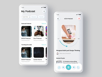 My Podcast Neumorphism Exploration 2d 3d app apple branding clean design flat ios iphone x minimal mobile music neumorphism podcast simple skeumorphic skeumorphism ui ux