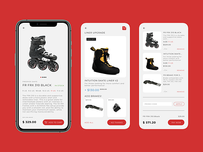 Rollerblade Product Workflow android app consumer iphone mobile mobile design montserrat product red rollerblade sale sans serif simple simple clean interface workflow