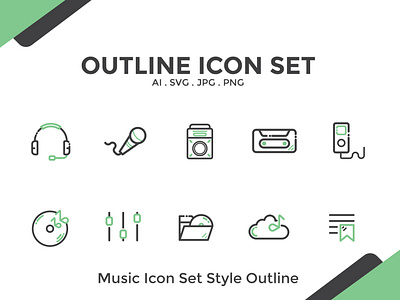Music Button Icon Set - Style Outline For Website or App