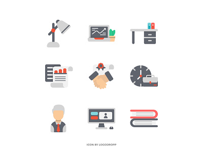 Work on Office icon Set with Flat Style graphic design icon icon flat icon set icon work minimalist icon office vector