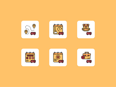 Flat icon Set theme Bus Travel For Website and App or UI/UX design flat icon graphic design icon icon pack icon set logo minimal mobile app ui ux vector web design
