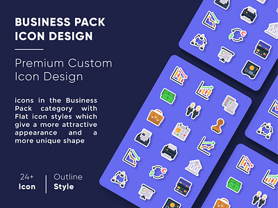 Custom Business Pack Icon Design with Flat Style bank business chart flat icon growth icon icon set logo mobile app printers relation sign dollar ui ux vector