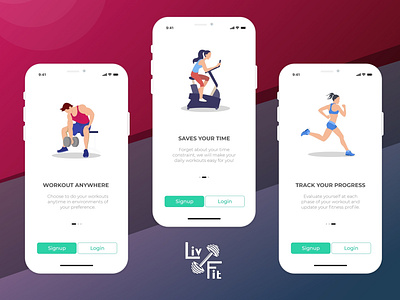 Walkthrough screens application fitness gym illustration initial initial screens ios login logo mobile mobile app design onboarding onboarding screens signup walthrough workout
