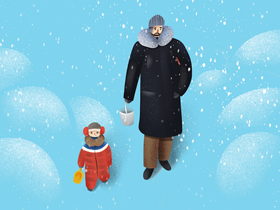 My guys 💓 blue dad father illustration illustrator kid people snow son walking winter
