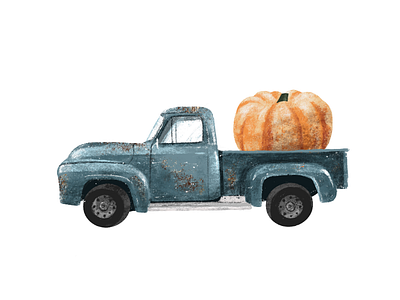 Hello, Autumn! autumn car fall farm grunge illustration illustrator pickup pumpkin