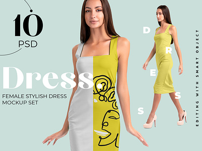 Female Elegant Dress Mockup Set for Presentation Fabric Design