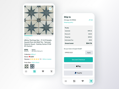 The Tile Shop app cart design mobile product card tile ui ux