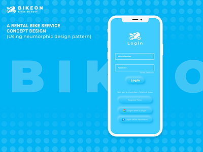 bikerental login page concept design adobexd android app design neumorphic design typography ui ux