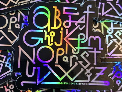 ABCD - Holographic abc customtype design foil holographic lettering monoweight sticker stickermule stickers type