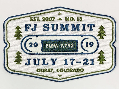 FJ Summit 2019 badge co colorado embroidery fj fjsummit ouray patch summit tree trees