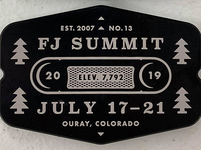 FJ Summit Billet Badge badge badges billet branding co colorado fj lockup logo metal ouray summit toyoto tree trees type