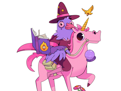 Wizard bird cartoon character character design illustration magic unicorn wizard