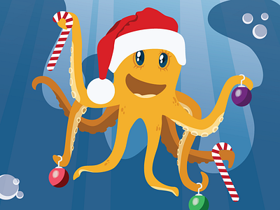 Octopus christmas complementary colors cute fun in the sea illustration ocean octopus santa