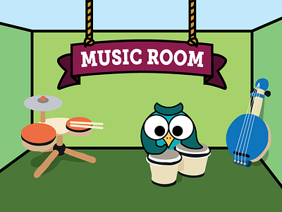 Hoot Studio Music Room animation drums hoot illustration instruments music owl