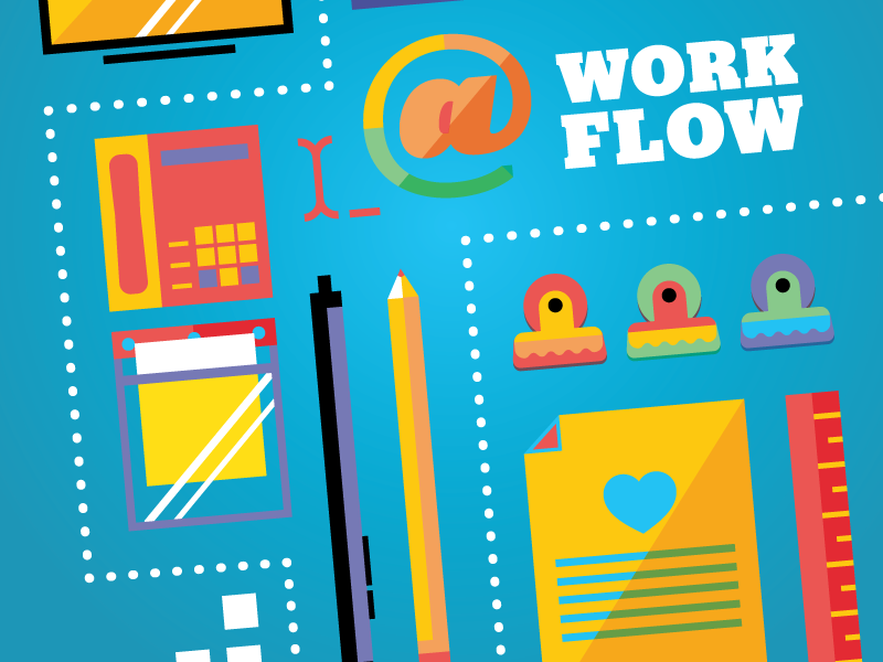 Workflow workflow desk supplies office flat pencil tablet organization monitor email paper work