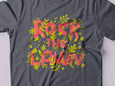 Rock the Lawn shirt design concert drawing hand drawn leaves music nature outdoors pattern shirt summer type typography