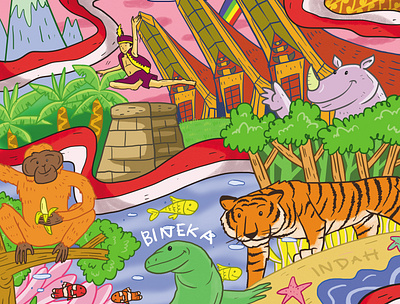 kebun mimpi animal branding cartoons characterdesign childrens illustration culture illustration indonesia patterns vector