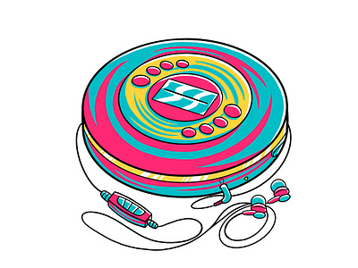 90's Vibe - Disc Player Portable Vector Illustration audio disc illustration isolated music player portable record retro sound technology vector