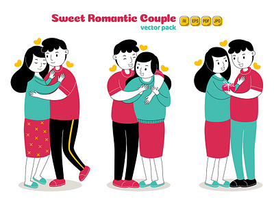 Sweet Romantic Couple Vector Pack #03 couple happy heart holiday illustration love pack romantic set sweet valentine vector