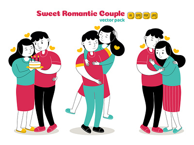 Sweet Romantic Couple Vector Pack #04 couple happy heart holiday illustration love pack romantic set sweet valentine vector