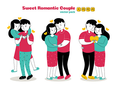 Sweet Romantic Couple Vector Pack #05 couple happy heart holiday illustration love pack romantic set sweet valentine vector