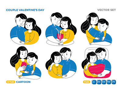 Couple Valentine's Day Vector Set #01 background card couple day design heart illustration love romantic set valentine vector