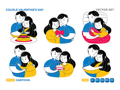 Couple Valentine's Day Vector Set #02 background card couple day design heart illustration love romantic set valentine vector
