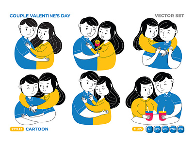 Couple Valentine's Day Vector Set #03 background card couple day design heart illustration love romantic set valentine vector