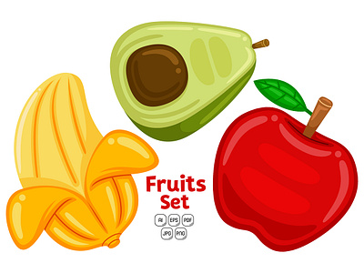 Fruits Set Vector Illustration #01 background diet food fresh fruit icon illustration set summer sweet vector vegetarian