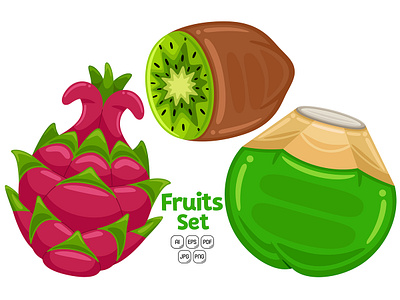 Fruits Set Vector Illustration #02 background diet food fresh fruit icon illustration set summer sweet vector vegetarian