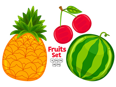 Fruits Set Vector Illustration #05 background diet food fresh fruit icon illustration set summer sweet vector vegetarian