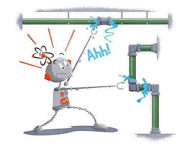 Error page ahh cartoon character illustration leak panic pipe robot scream water yell