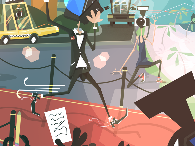 Fame Island [WIP] beach cab camera car cartoon fame flash illustration night paparazzi phone taxi tux tuxedo walk