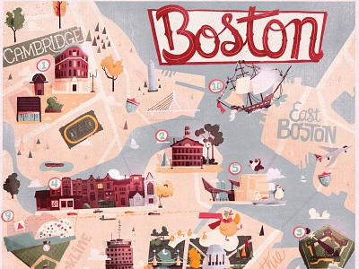 Uber Boston boston brown stone building cambridge clouds illustrated map illustration lettering map mass neighborhood new england poster uber uber design