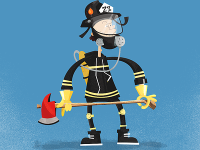 Fireman axe cartoon fighter fire firefighter fireman illustration mask oxygen vector
