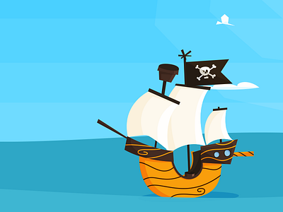 Pirate Ship boat cartoon clouds cute illustration pirate ship sky water waves