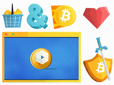 Bitcoin Icons ampersand bitcoin heart icon illustration player shield sword video