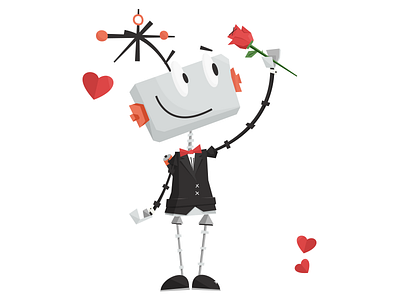 Valentine Digit character heart holiday illustration robot rose tux tuxedo valentine valentines valentines day vday