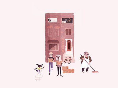 Sweep and move boston boxes brick brownstone character character design community family flat friends illustration love moving new york sweep sweeping