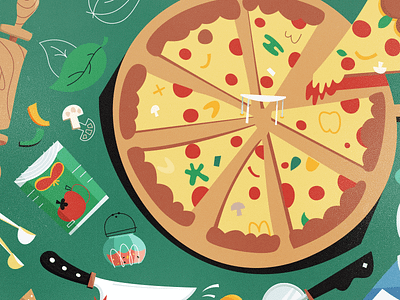 Pizza WIP 1 baking chef food forsale illustration kitchen knife mushroom pizza sale spices tomato