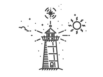 Nubble Light cloud illustration light house lighthouse line minimal simple space stars sun