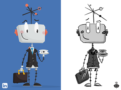Wagepoint Linkedin briefcase business fancy illustration linked in linkedin process robot sketch social suit