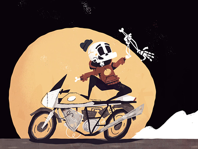 Skully Motor Bike after effects animation bicycle bike character cute fast frame by frame illustration loop minting motion graphics motorcycle nft opensea skeleton skull smoke