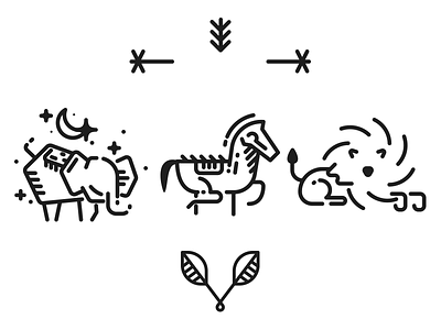 Early WIP of some animals animal elephant horse illustration line lion minimal monoweight simple stroke