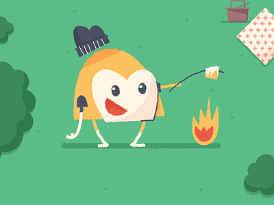 Very, very, very hot character fire flame grass hat hot illustration marshmallow picnic smore