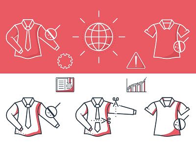 Line shirt icons with color and not color business contractor employee icon illustration scissor shirt simple