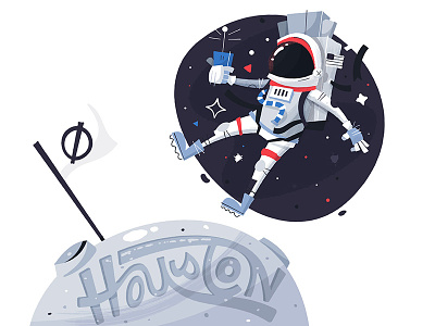 Houston Shot asteroid astronaut cartoon facebook flag float fly illustration moon planet space